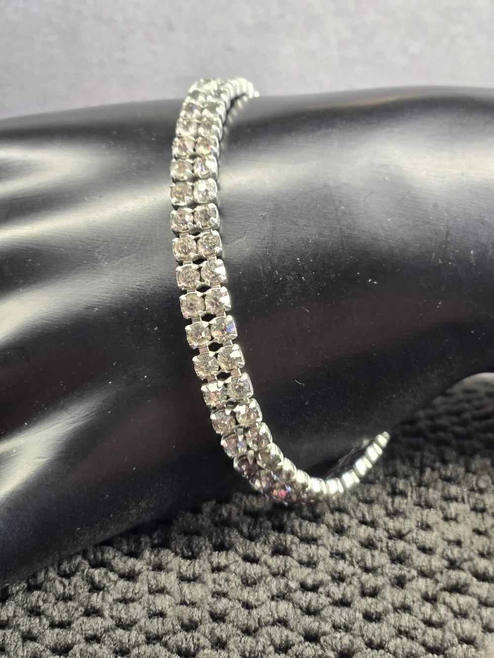 Vintage Kramer Silver Crystal Tennis Bracelet Missing Stones Clear Rhinestones
